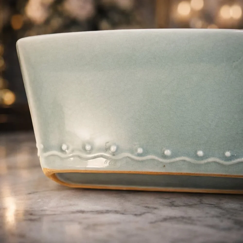 Pier 1 Celadon Crackle Keepsake Box NEW | Ceramic Jewelry Box Quiet Luxury Decor